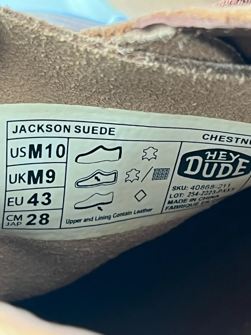 Hey Dude Jackson suede leather moccasin loafers chestnut NEW 10